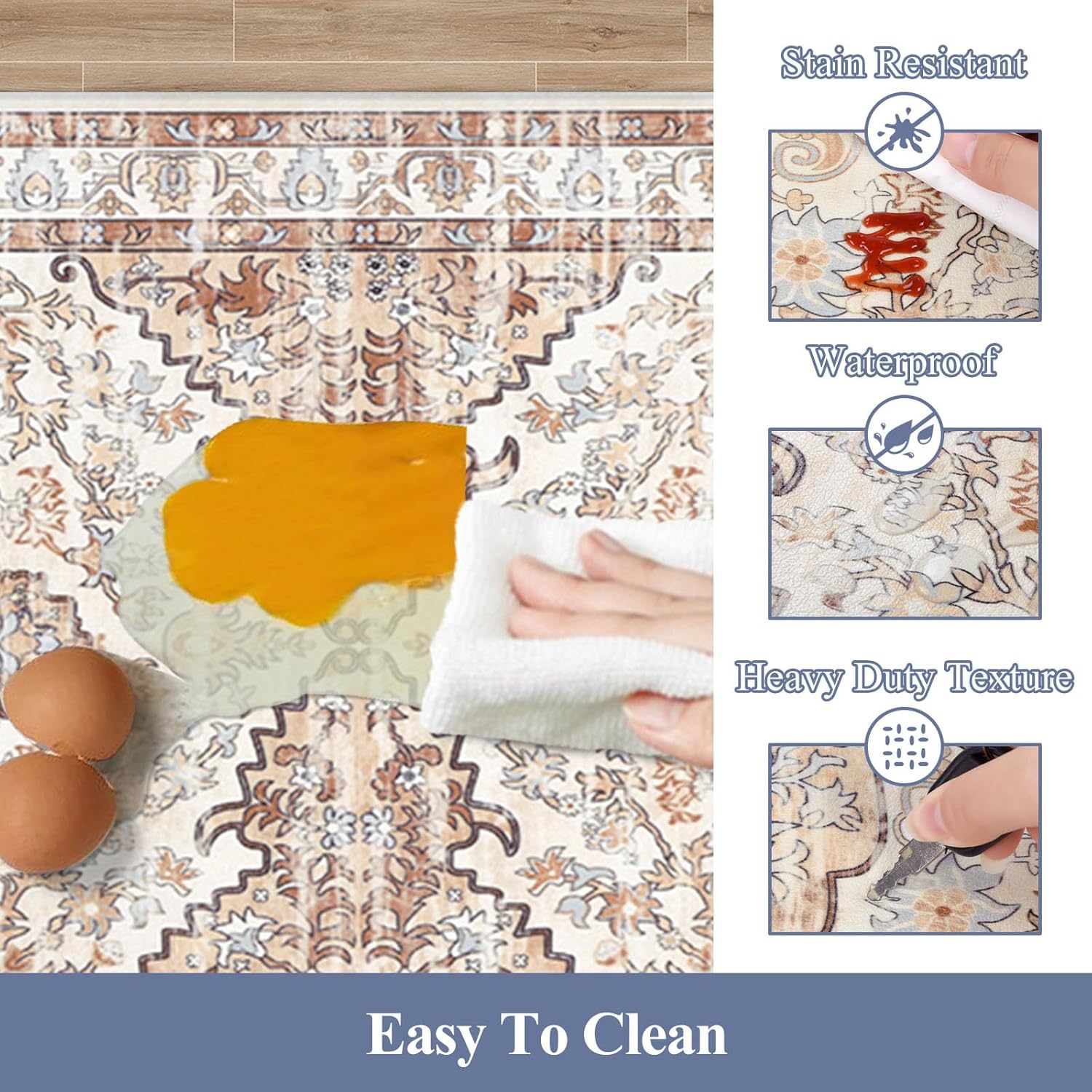 LOKHOM Boho Kitchen Mats 2 Counts Set Comfortable Soft Non-Slip Waterproof Rug 20"x31.5+20"x48" PVC Material Easy Maintenance Durable Design for Busy Households