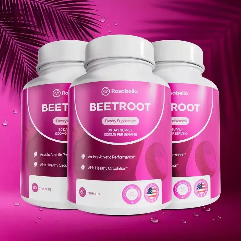 3x Bottles Rosabella Organic Beetroot Capsules (1300mg) for Blood Flow & Heart Health
