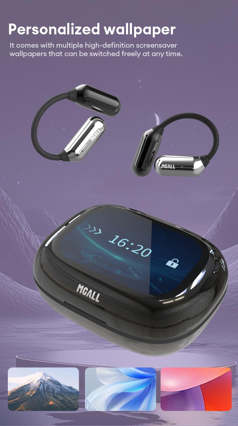 MGALL C18 Open-Ear Wireless Headphones with 2025 Bluetooth 6.0 for Faster, More Stable Connection & Lower Power Use, LED Full-Color Touch Smart Screen, ENC Noise Cancellation, Remote Photography, Anti-Loss Function, Audio Earbuds for Music & Calls