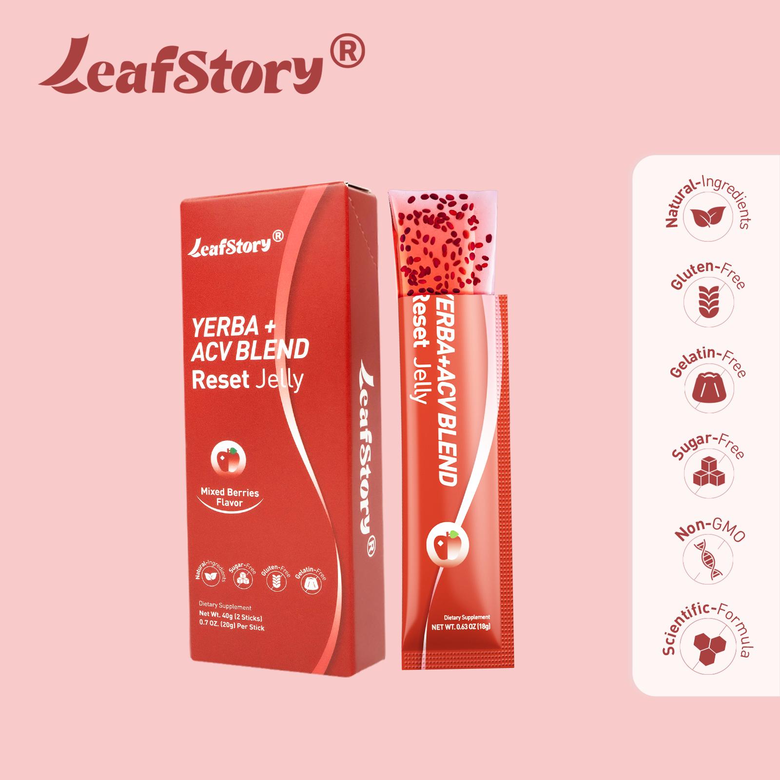 LeafStory Yerba + Apple Vinegar Reset Jelly (2 Sticks): Mixed Berry Flavor, Support Digestion, Gut Health, and Metabolism, Debloat, Natural Ingredients , Sugar-Free, Gluten-Free, Non-GMO, Gelatin-Free