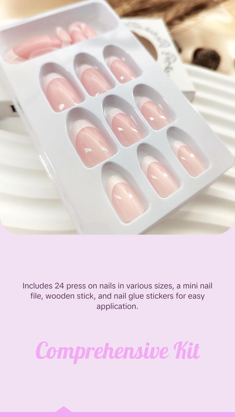 White French Tip Press on Nails - Short Oval Fake Nails for Daily Wear - Simple Glue on Light Pink Full Cover False Almond Acrylic Stick on Nails for Women - 24 Pcs White French Tip Press on Nails - Short Oval Fake Nails for Daily Wear - Simple Glue on Light Pink Full Cover False Almond Acrylic Stick on Nails for Women - 24 Pcs