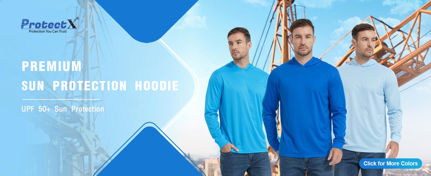 ProtectX 2 Pack UPF 50+ Hoodie Sun Protection Shirt Lightweight Long Sleeve Hi Vis Hooded Shirt Quick-Dry SPF UV Shirt Active Wear