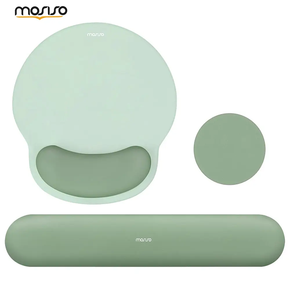 MOSISO Ergonomic Wrist Rest Support Set for Keyboard & Gaming Mousepad, Office Accessories with Circle Curved Design, Soft Cloth-Silicone Lining, Non-Slip Base, Slow Rebound Plush Support, Stable Tracking, Pain Relief, Easy Typing, Decorative Desktop, 3.9