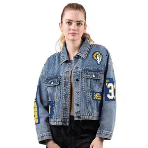 Football Fan Shop Officially Licensed NFL G34Her By Carl Banks Game Ball Denim Jacket - Rams