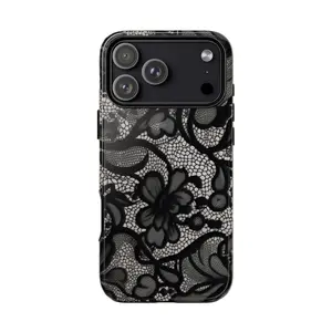 Black Lace Phone Case,  Vintage Floral Design iPhone Gift for Her Free Wallpaper, For Iphone 17 16 15 14 13 12 11