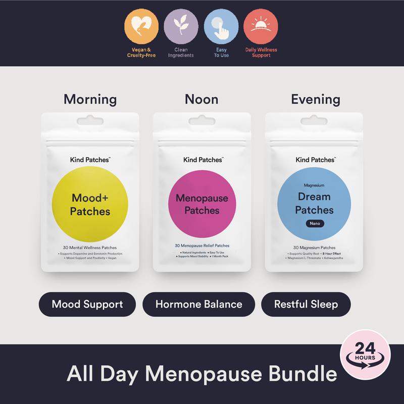 All Day Menopause Bundle: 30 Mental Wellness Patches + 30 Menopause Relief Patches + 30 Magnesium Patches, Mood Support, Hormone Balance, Support Restful Sleep, Natural Ingredients
