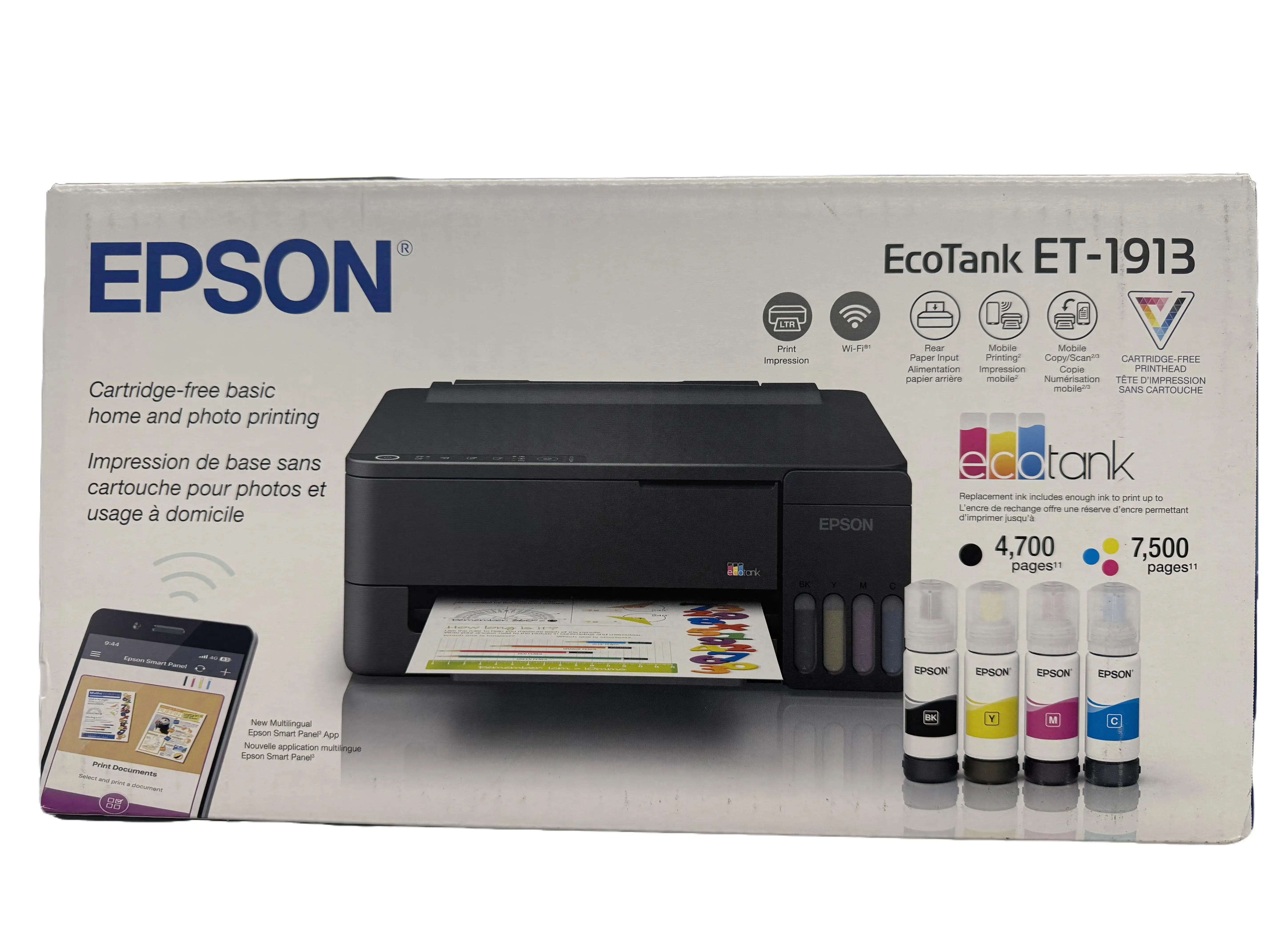 Epson EcoTank ET-1913 Wireless Color Supertank Printer with up to 3 Years of Ink, Refillable Tanks, Perfect for Home, 11 PPM, 100-Sheet Paper Tray – Black