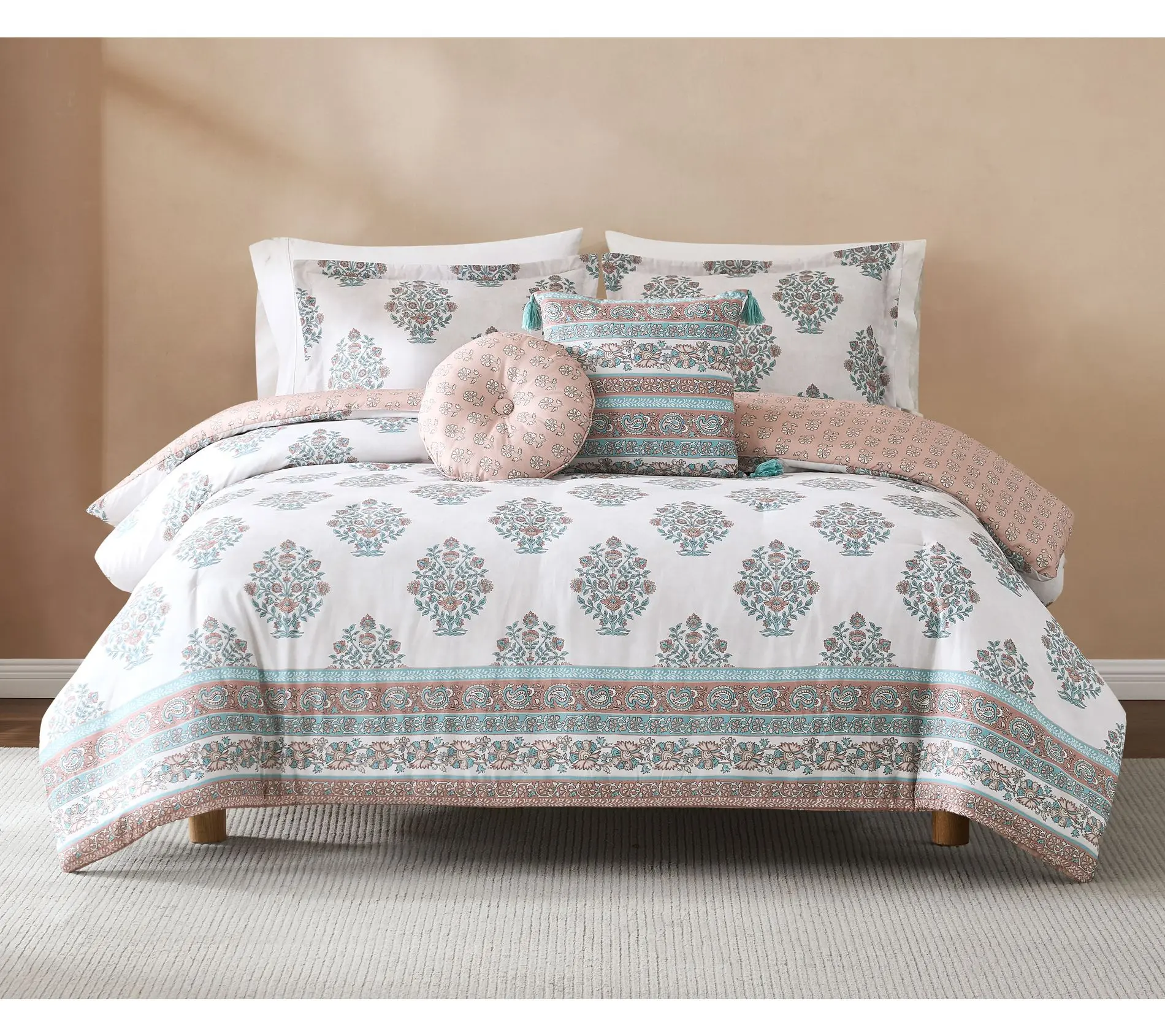 Lush Decor Sofia Flower Block Comforter 5Pc Set King/Cal King