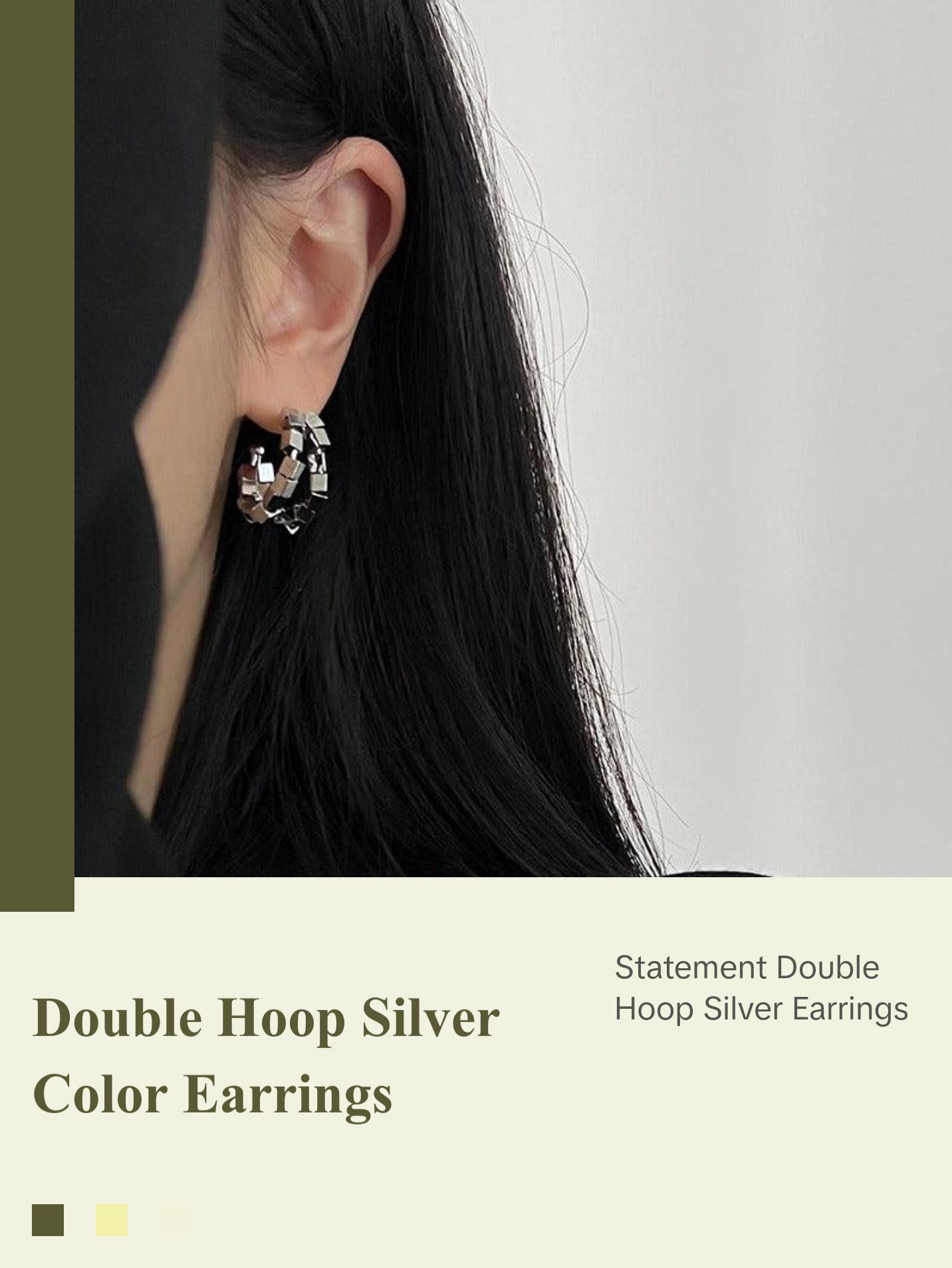 Double Hoop Silver Earrings