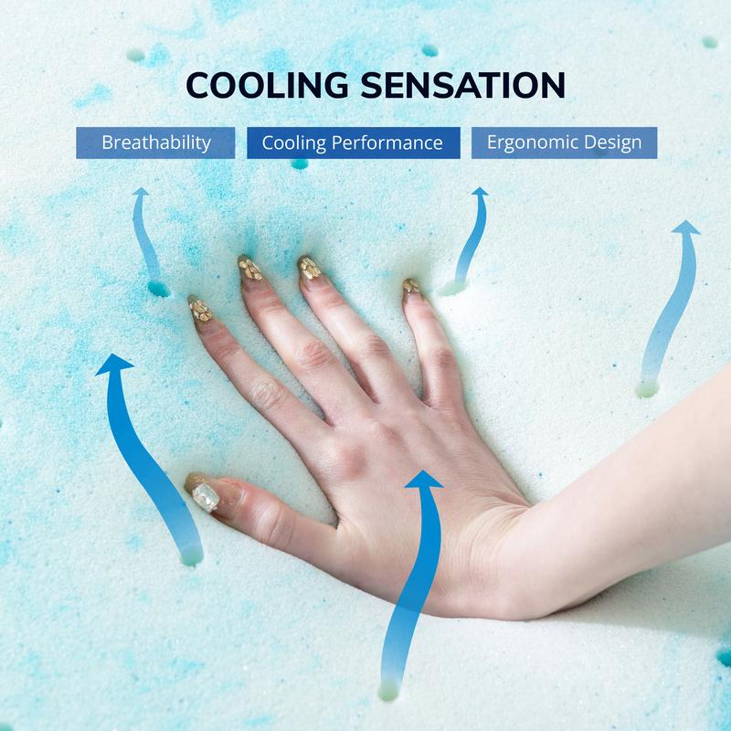 EGO Gel Memory Foam Mattress Topper, Blue - Upgraded Sleep Quality-Perfect Gift for a Cozy Sleep, 2/3 Inch Twin Full Queen King comfty  bed Contour