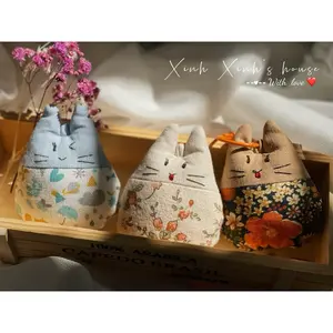 [NEW] Colorful Fabric Cat Bell Keychain | Cute Handmade Kitty Bag Charm