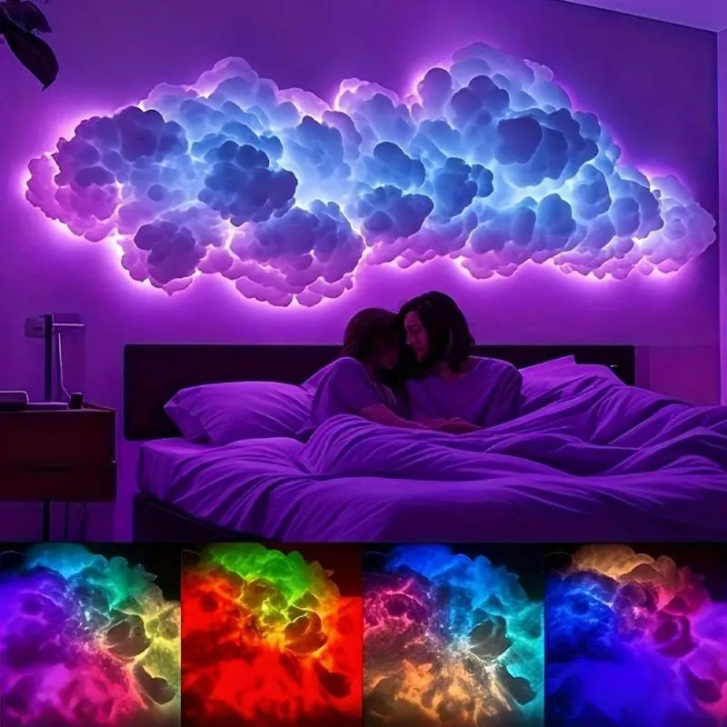 Cloud LED Lights for Ceiling. 3D Thunder Clouds Light Music Sync LED Storm Cotton Kits with Multicolor Changing Strip. Thundercloud DIY Set for Gaming Room & Basement décor LED Mood Lighting Ambient Vibe Lights LED Atmosphere Lamp