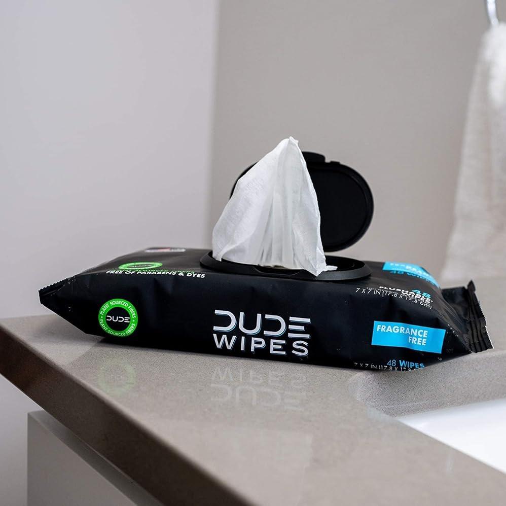DUDE Wipes - Flushable Toilet Wipes - 6 Pack, 288 Wipes - Unscented Extra-Large Adult Wet Wipes - Vitamin-E & Aloe - Septic and Sewer Safe