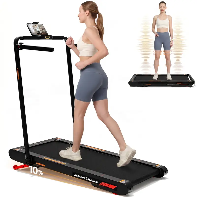 Foldable Handrail Walkingpad Treadmill, 5-in-1 Compact Exercise Machine, Manual & Auto Incline, Portable Home Gym Equipment for Walking, Jogging, Vibration