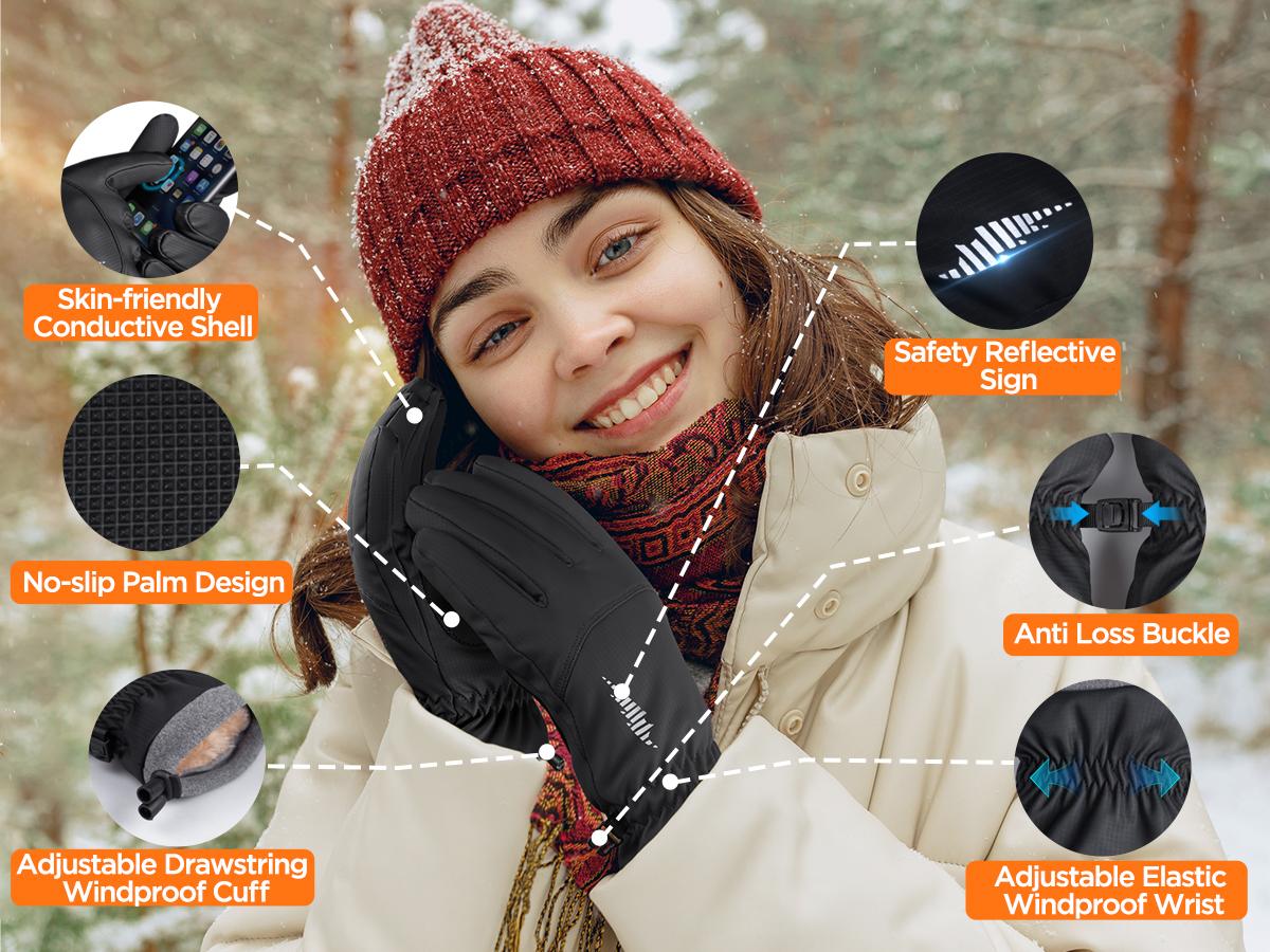 Winter Waterproof Ski Snow Warm Gloves for Women Men, Windproof Cold Weather Thermal with Touchscreen Fingers, for Running Driving Cycling Hiking Biking Outdoor Sports Daily Work Hand Cover RGS802 Winter Waterproof Ski Snow Warm Gloves for Women Men, Windproof Cold Weather Thermal with Touchscreen Fingers, for Running Driving Cycling Hiking Biking Outdoor Sports Daily Work Hand Cover RGS802