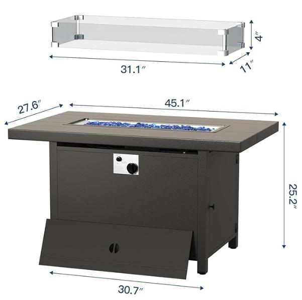 [only wind guard] Kullavik 31.1x11x4 Inch Thick Tempered Glass Wind Guard (Gray) - Protective Wind Resistant Panel for Propane Fire Pit Tables with Hard Corner Bracket & Easy to Assemble