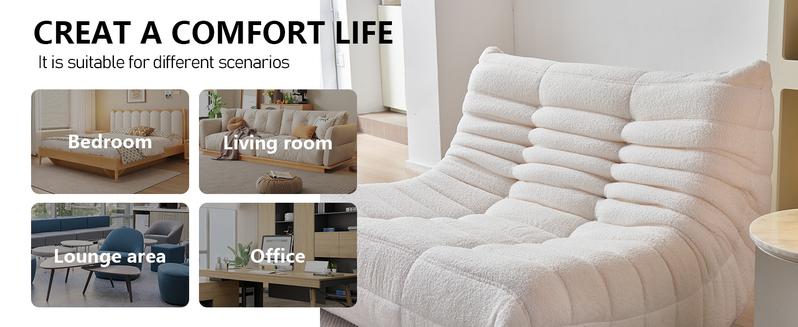 Togo Sofa for Adults 1/2/3 Seater Bean Bag Chair Sofa Fireside Chair Lazy Sofa Chair with High Density Comfortable Foam Modern Bean Bag for Living Room Bedroom Office Beige Beanbag Cushion Beanbag Lounger