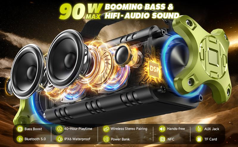 W-KING D8 Bluetooth Speaker 90W Peak Power 50W Deep Bass 2 Subwoofers IPX6 Waterproof EQ TF AUX NFC for Pool Party Travel Smart Audio Speaker Green W-KING D8 Bluetooth Speaker 90W Peak Power 50W Deep Bass 2 Subwoofers IPX6 Waterproof EQ TF AUX NFC for Pool Party Travel Smart Audio Speaker Green