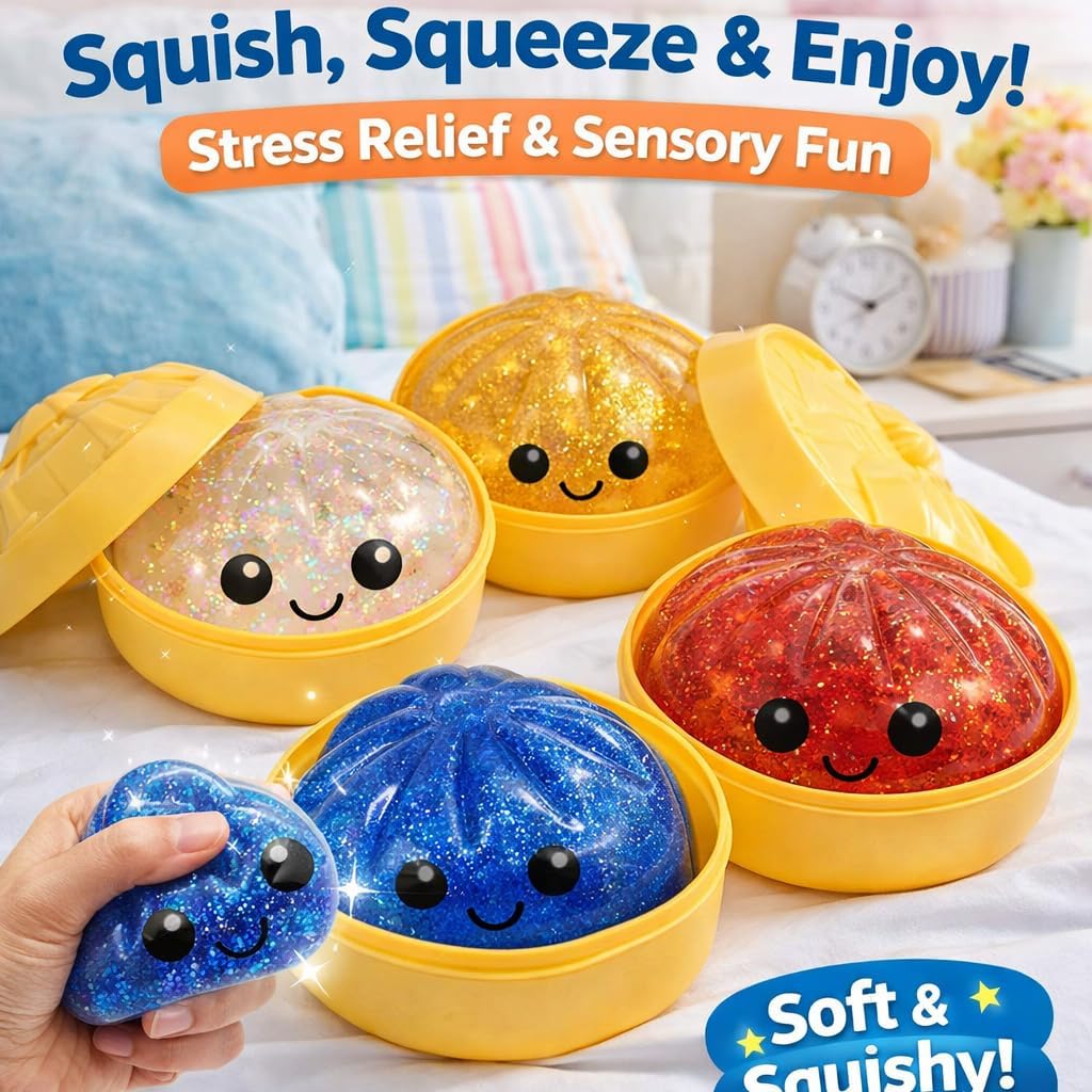 Squishy Dumpling Stress Balls for Adults, Dumpling Squishy Toys for Kids, Dumpling Fidget Sensory Toy,3.15 inches in Diameter Squeeze Dough Ball Stress Relief Toy, Stretchy Stress Ball Squish Toys