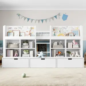 Twin Size Loft Bed with Multi-storage Shelves and Storage, Low Loft Bed with Curtain under the Bed and Chalkboard, No Box Spring Needed