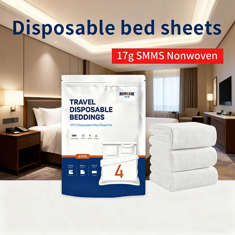Hotel Quality Disposable 4-Piece Plain Non-Woven Fabric Bedsheet Set - 2 Pillowcases, Duvet Cover, Fitted Sheet, Breathable, Travel-Friendly for Hotel Trips, Sheets Sets, Bedsheet Sets