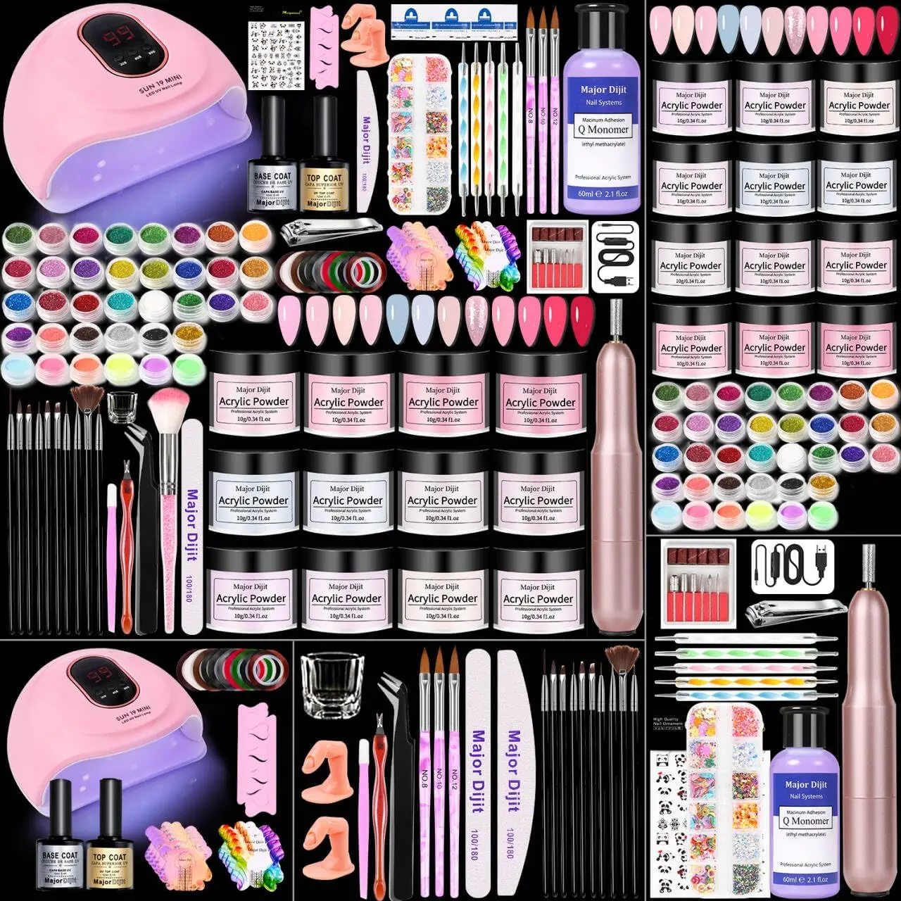 Valentine's Day Acrylic Nail Kit with Drill Set for Beginners with Everything 12 Color Acrylic Powder Nail Decoration Tools Home Salon