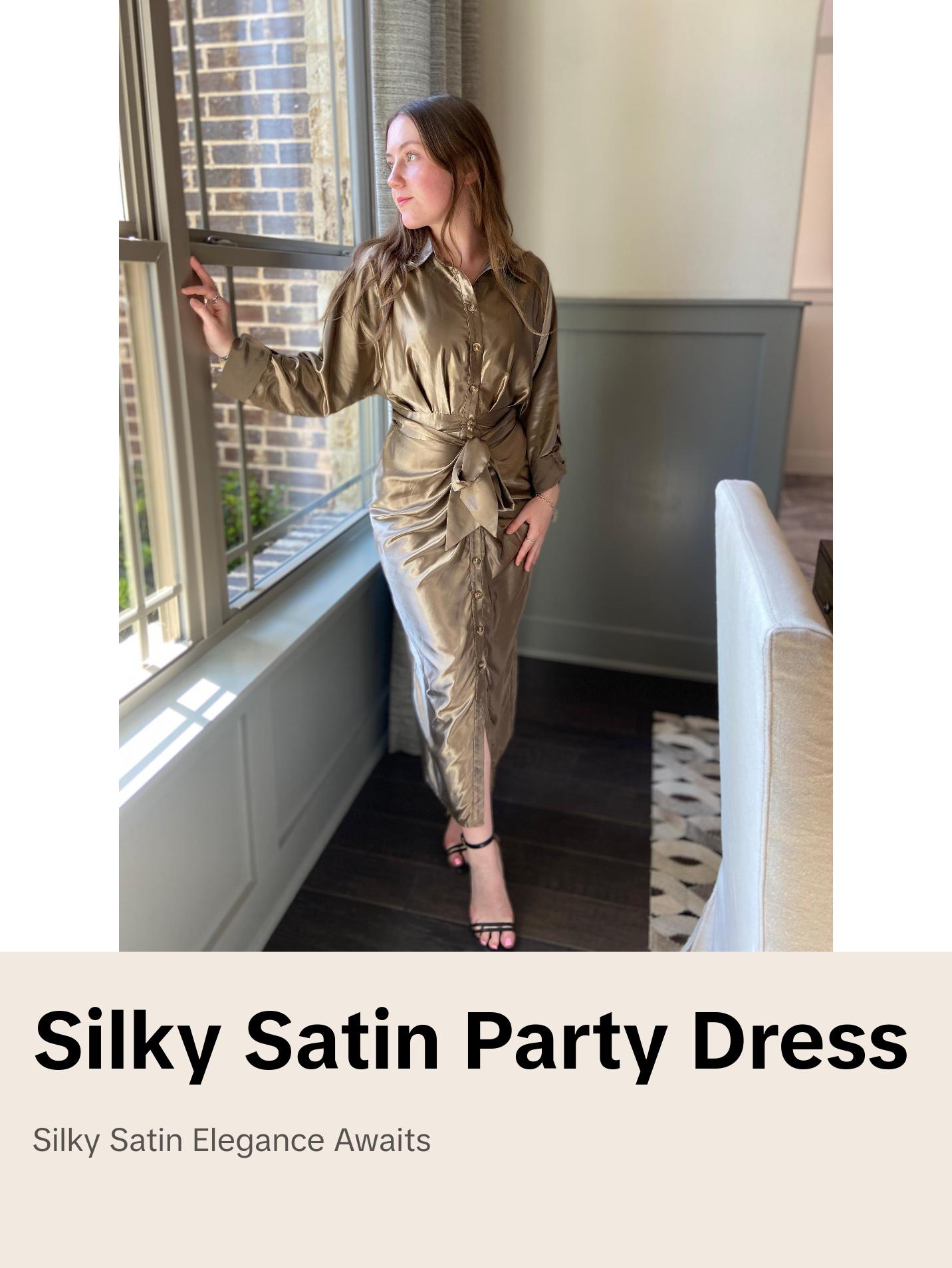 Gun Metal 'Scarlett' Silky Satin Tie Dress