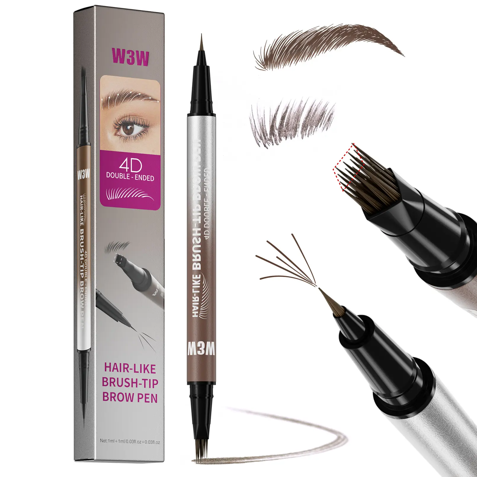 【W3W】Dual-Ended 4D brown Micro-Sculpting micro-fork refy wild Brow cover Pen - hour Waterproof, Smudge-Proof, Sweat-Resistant, Tip natural long-lasting hair-like stroke for All Skin Types clear  soft filling yebrows  makeup tool eyebrow