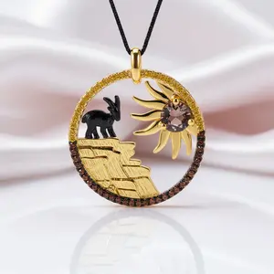 Year Of The Goat- Smoky Quartz Lovely Sunflower Goat Necklace