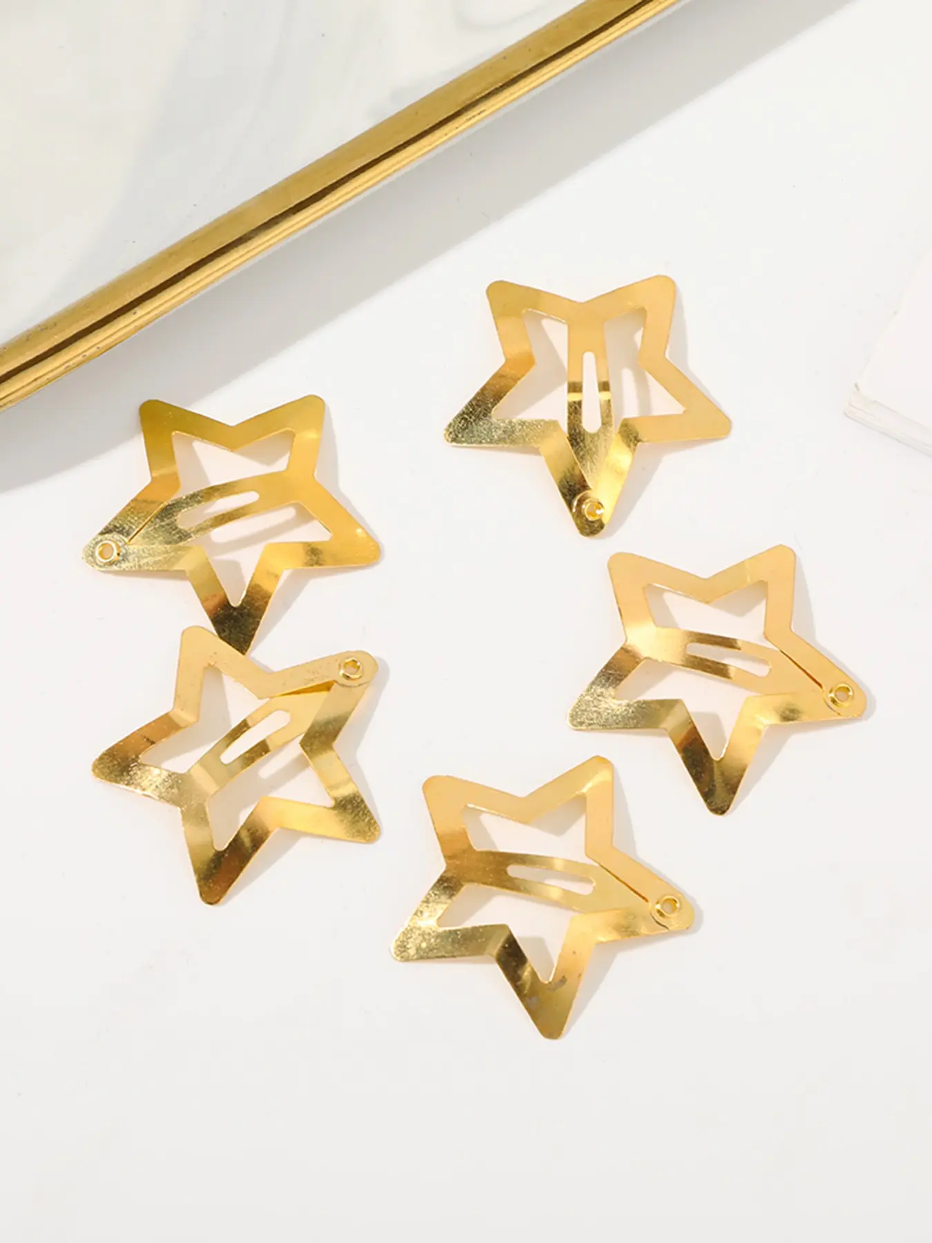 5pcs Y2K Hollow Alloy Star Hair Clips, Pure Color Fashion Versatile Bb Hair Accessories, Eid Gift, Ramadan Jewelry, Hijab Hair Clip