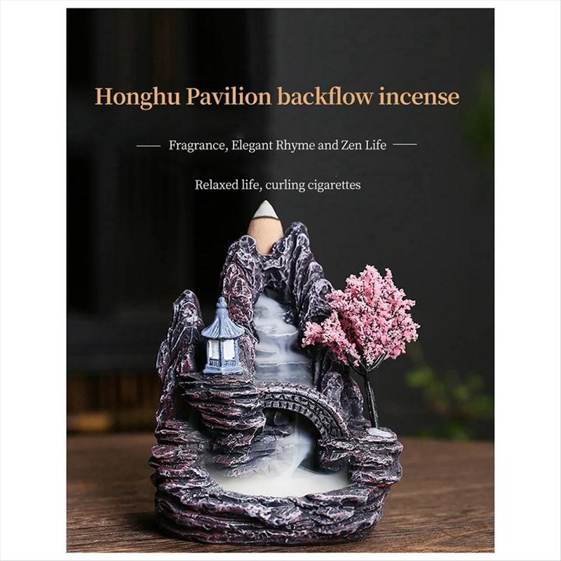 High Mountain Flowing Waterfall Backflow Incense Burner Home Fragrance Diffuser Incense Burner Decoration,E