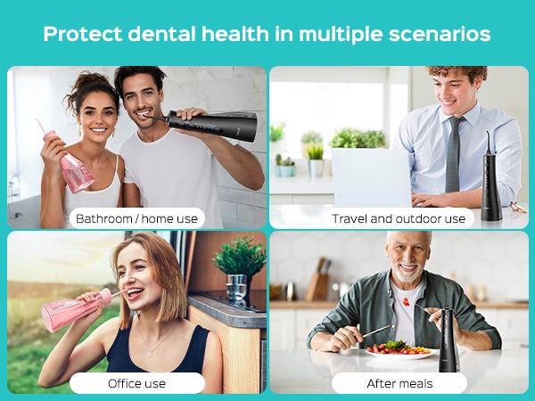 COSLUS CX50 New Upgraded Portable WaterFlosser for Teeth 4 Nozzles | 4 Modes & 5 Intensity Levels for Daily Cleansing Oral Irrigator,Professional Electric Dental Pick,clean Plaque, Tartar & Gum,Lightweight Handle,For Braces, Orthodontics & Sensitive Teeth