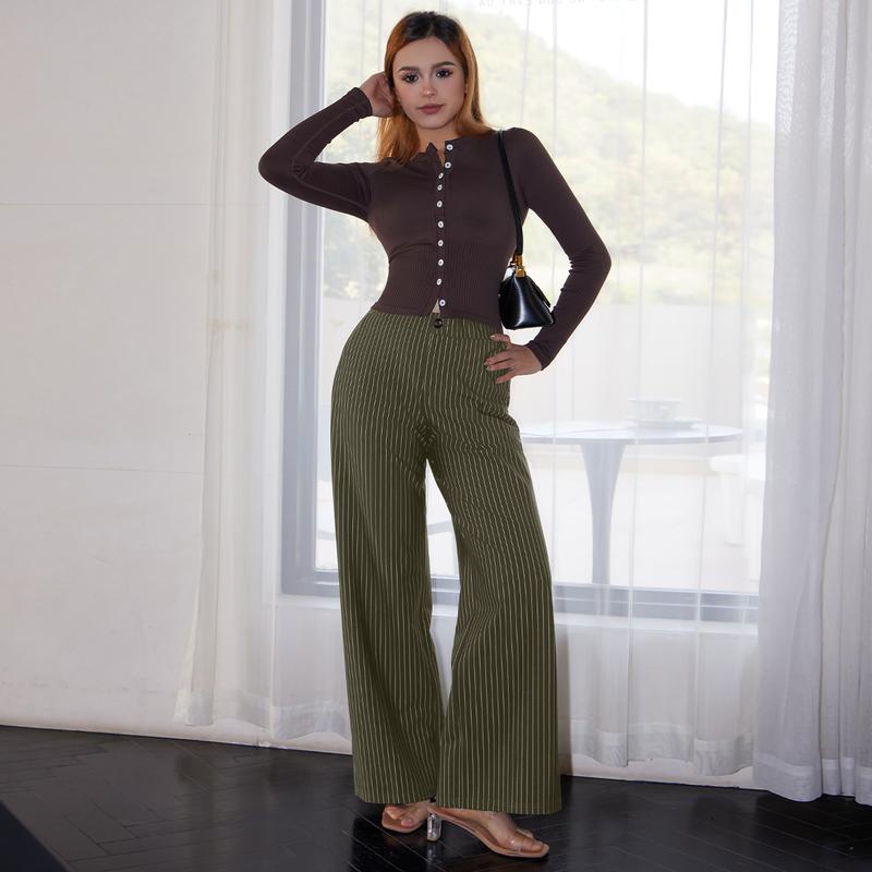 OQQ Women's Striped Trousers High Waisted Pinstripe Flare Trouser