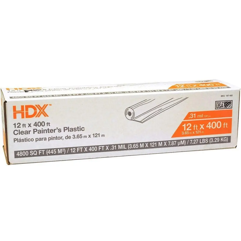 12 ft. W x 400 ft. L 0.31 mil High Density Painters Plastic Sheeting
