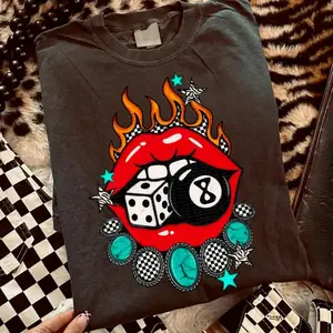 Edgy Flaming Gambling Lips Comfort Colors Shirt, Vintage Western Graphic Tees, Western Outfits Women, Women's Graphic Tees, Western Clothing, Cowgirl Outfits Stuff, Country Concert Outfits, Western Tops Clothes