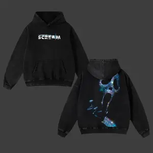 Diamond Ghostface Oversized Hoodie, Retro Vintage Scream 7 Movie Double Sided Printed Unisex Classic Casual Soft Cotton Retro Streetwear Apparel, Top Menswear Gift for Movie Horror Fan Lover Merch, Streetwear Graphic Tee