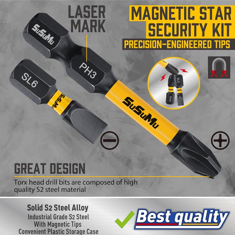 【Clearance Sale】24-Piece Black Phosphated Screwdriver Bit Set | Impact-Resistant Magnetic Bits | Square-Slot Hex Shank & Flat-Head Slotted | Yellow Rubber Sleeve — Auto & DIY High-Strength Tool Kit. Screwdriver Set pc Portable detachable Precision quick