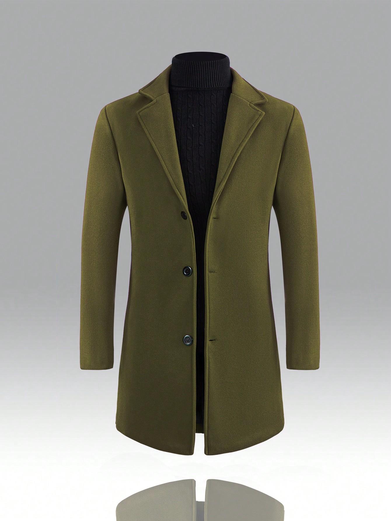 KZZ Men's Solid Button Front Lapel Neck Midi Coat, Regular Fit Casual Long Sleeve Outerwear for Fall & Winter, Men's Clothes for Daily Wear Christmas gifts christmas gifts for him Beige Classic jackets SpringStatements