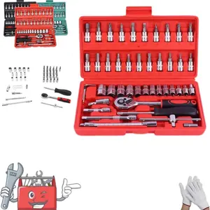 Egofine 46 Pieces 1/4 inch Drive Socket Ratchet Wrench Set, with Bit Socket Set Metric and Extension Bar for Auto Repairing and Household, with Storage Case Amazon's