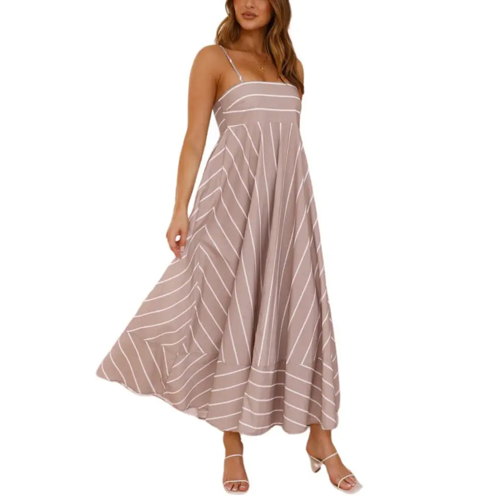 CHOUYATOU Women's Striped Boho A Line Sundresses with Pockets, Adjustable Spaghetti Straps, Smocked Back, Flowy Sleeveless Ready to Wear, Casual, Maxi Dress For Women, Beach Outfits, Evening Gown, M, Going Out, Soft Cotton, Cruise Ootd, Stripped Shirred,,
