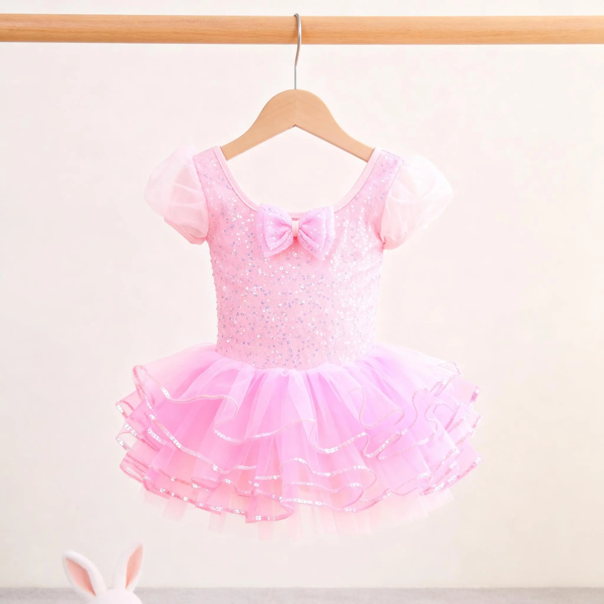 Girls' Sparkly Sequin Tulle Ballet Dress - Puff Sleeve, Glitter Ruffle Toddler Birthday Party Outfit, Sparkly Glitter Party Dress, Birthday Dresses