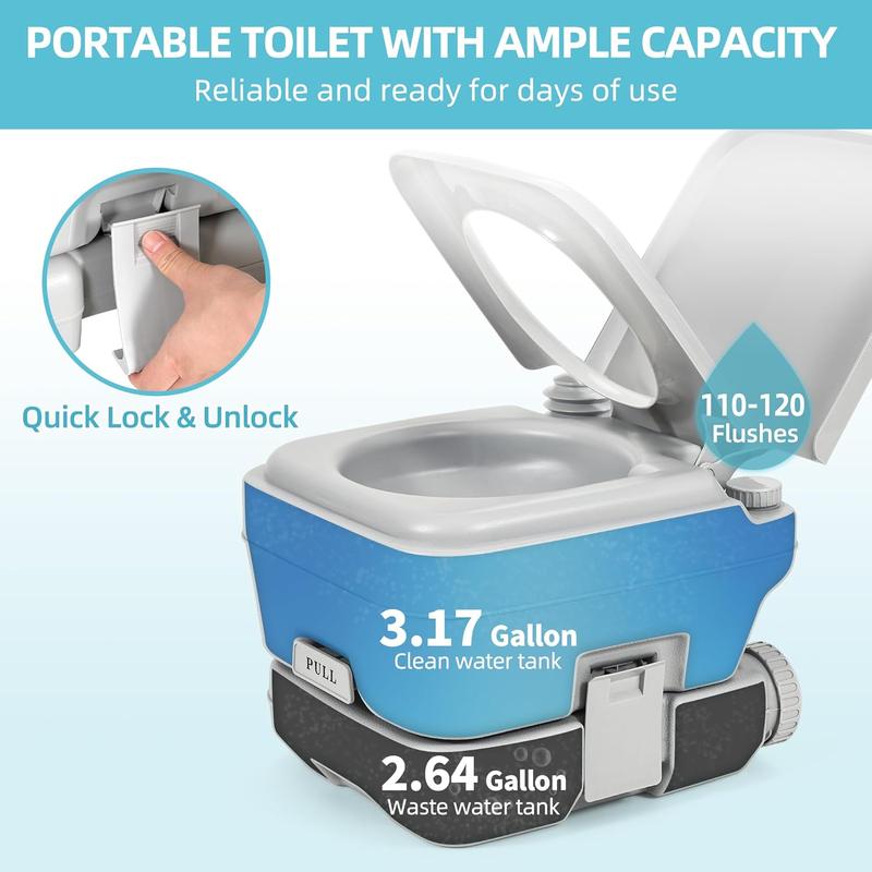 YITAMOTOR 2.6 Gallon Portable Toilet Camping Porta Potty RV Toilet with Powerful Flush Pump Odor-Sealing Slide Valve Leakproof for Adults Hiking Outdoors Travel