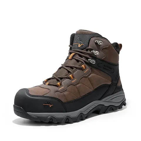 NORTIV 8 Men's Wide Steel-Toe High-Top Leather Suede Work Boots - Lace-Up, Zip, Breathable Fabric, Oil-Resistant, Cushioned, Non-Slip Rubber Sole Safety Gear Shoes for Construction Workers (Multicolor)