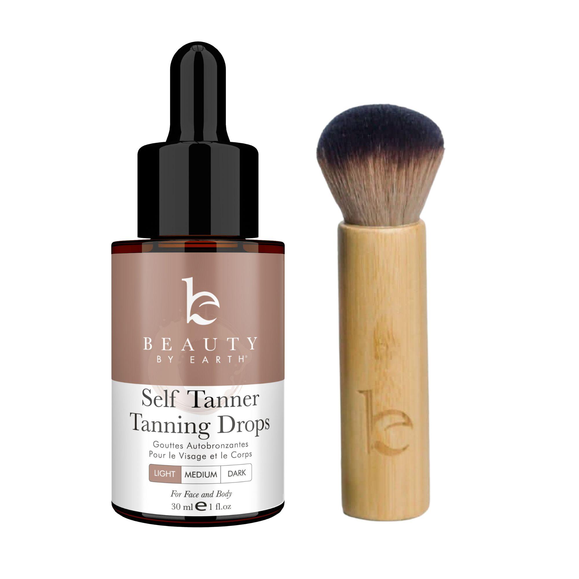 [TikTok Shop Exclusive] Beauty by Earth Self Tanner Drops & Kabuki Brush Bundle - Customizable Sunless Tanning Drops Moisturizing Bronzing Face & Body Made in USA