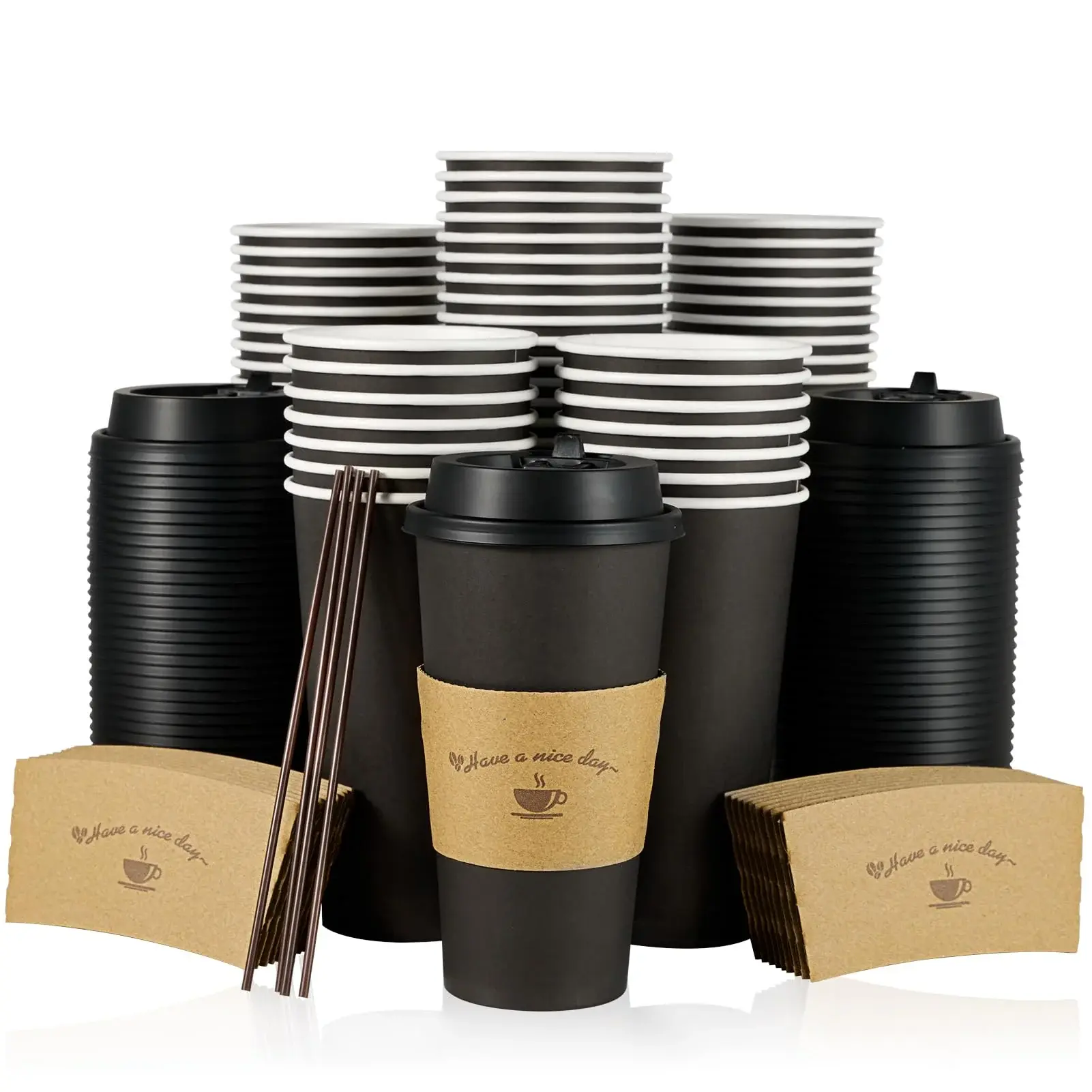 100pc 10～20oz Bulk Coffee Cups | Paper to-Go Cups for Coffee, Tea, Hot Chocolate | Food-Grade | Restaurant Supply Events Convenience Disposable outdoorfun Insulated Disposable Coffee Cups Insulated Ripple Paper Coffee Cups
