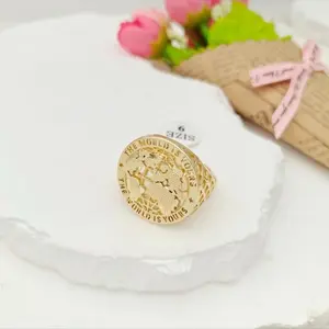 CE Jewelry Gold Plated World Is Yours Round Globe Ring for Men Unique Gift Timeless Design Luxurious Gold Statement Ring Stackable Stacking Rings