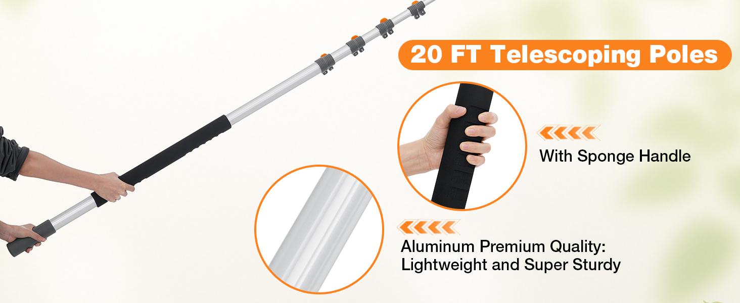 Adjustable Window Squeegee with 5-20ft Telescopic Pole 14" Oversized Head 2-in-1 Cleaning Kit for High Windows Glass RV Orange Adjustable Window Squeegee with 5-20ft Telescopic Pole 14" Oversized Head 2-in-1 Cleaning Kit for High Windows Glass RV Orange