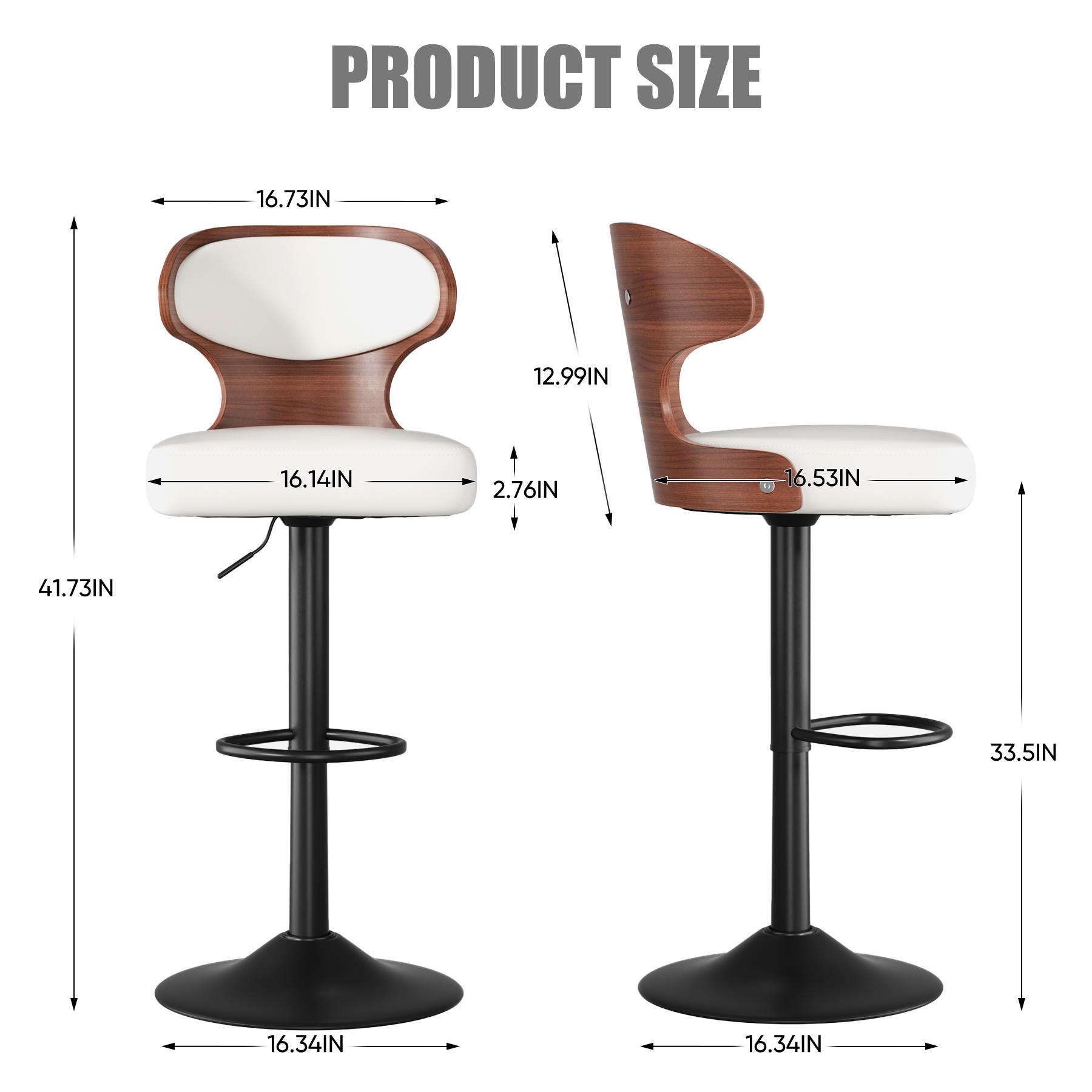 Bar Stools Set of 2 Seat Adjustable Height 24.5-33.5IN - Bentwood Swivel Barstools with Back & Footrest - PU Leather Upholstered Bar Chair for Bar, Kitchen, Dining Room