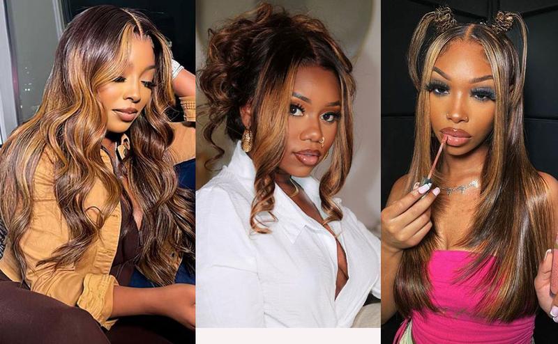 【Lemoda Outlets Deals】Lemoda Outlet Deal Highlight Straight Human Hair Lace Front Wigs 13x4 Ombre 4/27 Lace Frontal Wig 12A 180 Density Virgin Human Hair Wigs Pre Plucked