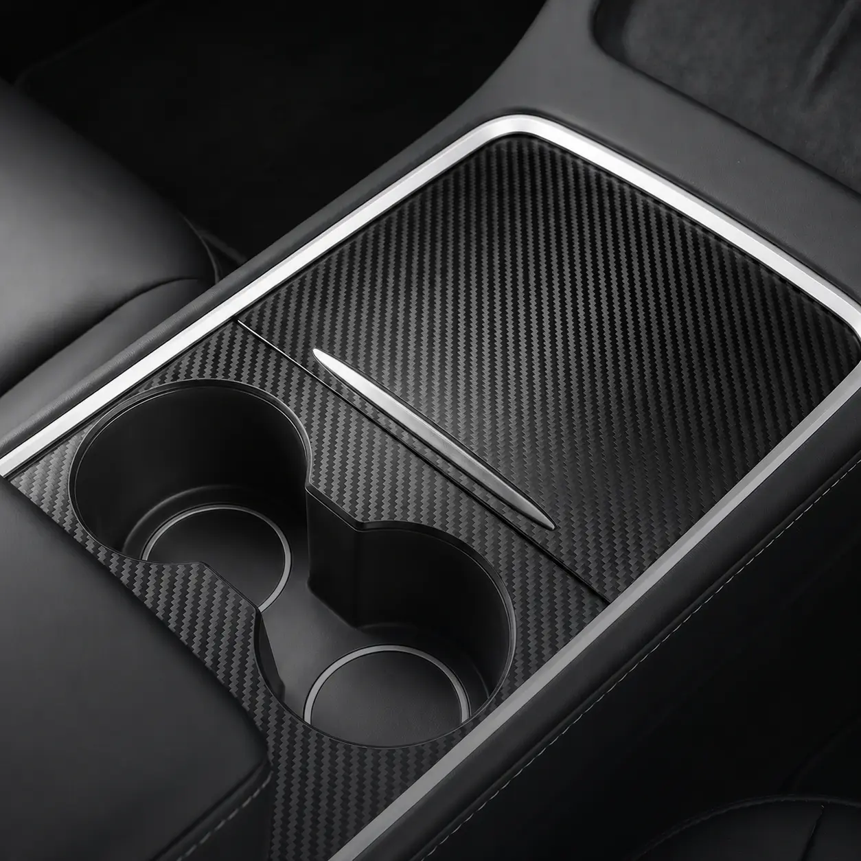 Center Console Carbon Fiber Look Cover Compatible with Tesla Model 3 & Model Y, Select 2021-2026, Pre-Cut Interior Trim, Scratch-Resistant, Old & New Style Options